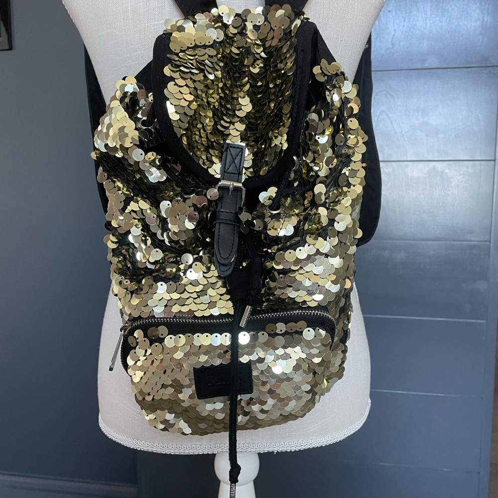 Victoria Secret Pink Gold Sequin Backpack knapsack Club